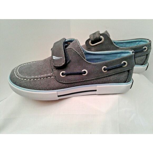 Kid's Size 12 Gray Nautica Boat Shoes Hook & Loop Fastener Twin Pairs Topsiders - Picture 2 of 7